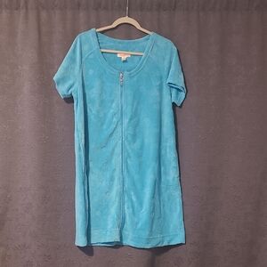 Stan Herman Blue Zip-Up Short Sleeve Robe, Medium